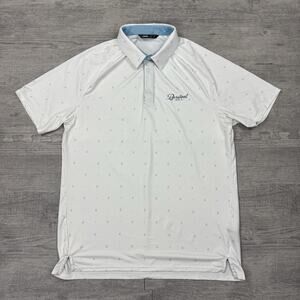 UNRL Polo Shirt Mens Sz M White Blue Barstool Golf AOP Performance Preppy EUC